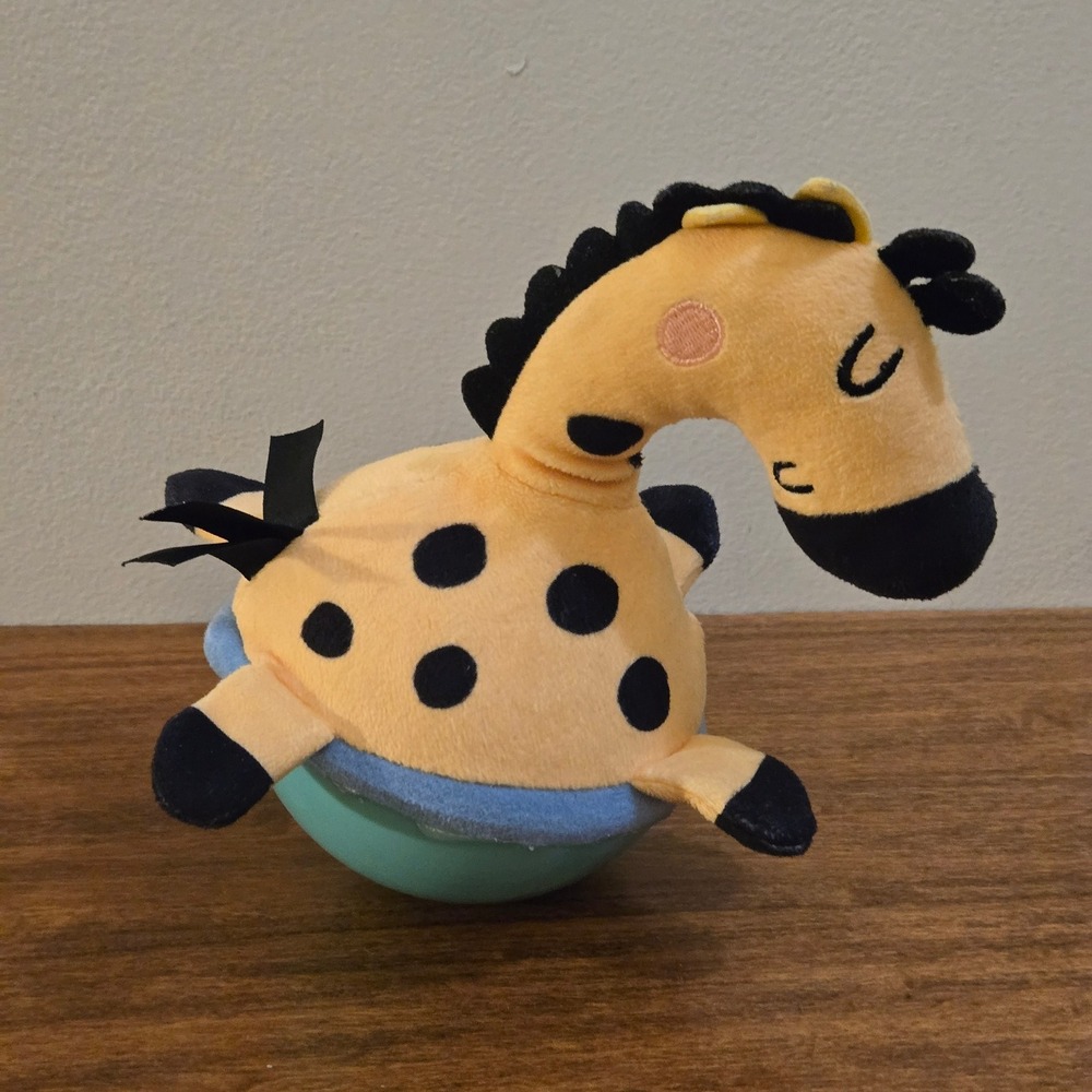 Skip Hop Giraffe Wobble Toy Plush Roly Poly Chime Baby Sensory Toy Yellow Teal